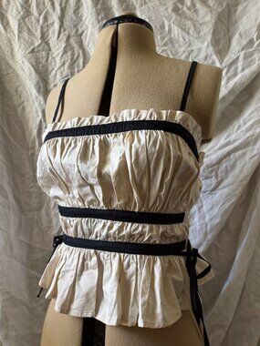 M Cream Black Ribbon Ruffle Tank Top | Sofie the label